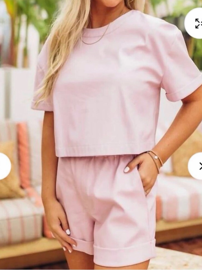 Buddy Love Taylor Lavender Faux Leather Crop Top And Shorts Set